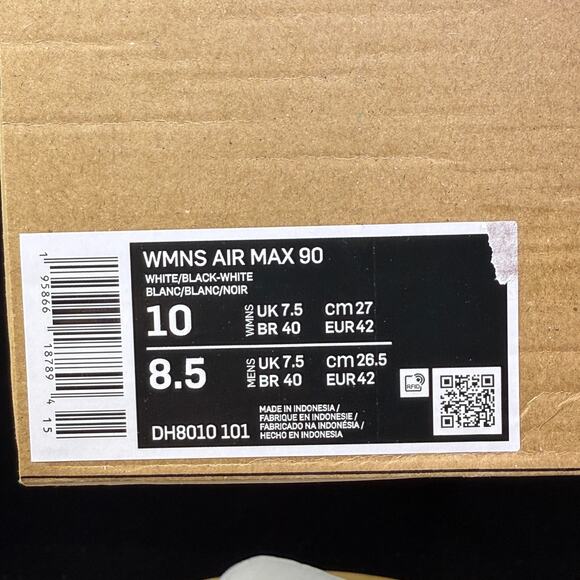 Nike DH8010-101 Air Max 90 White Black Running Sneaker Shoes Women's US Size 10 - Picture 7 of 10